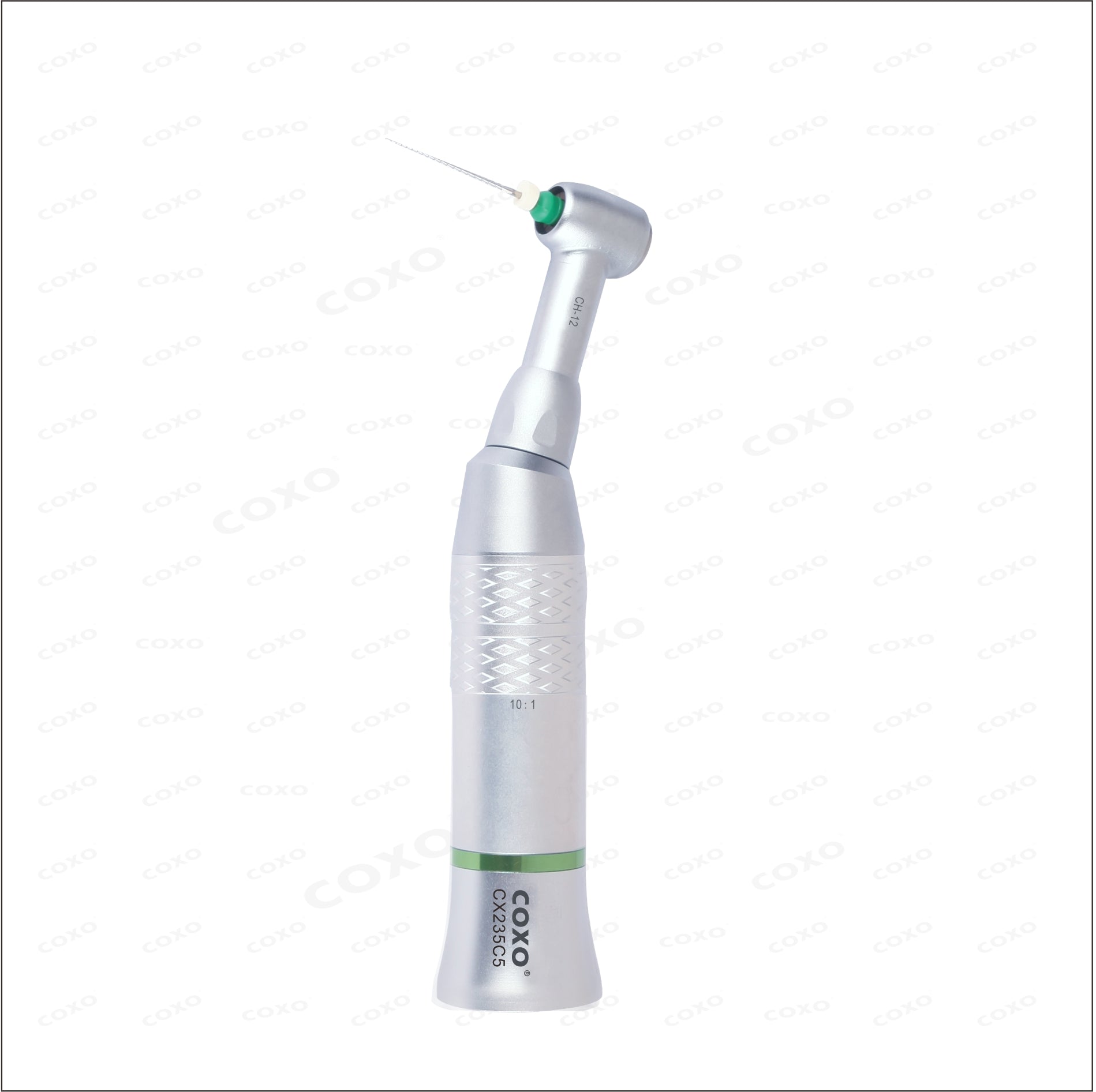 10:1 Hand file contra-angle handpiece with 30 degree reciprocation for negotiation of complex anatomy.